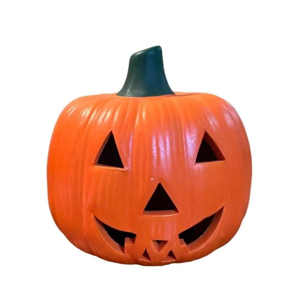 Vintage Ceramic Pumpkin Jack O‎ Lantern Halloween Votive Candle Holder Light Up